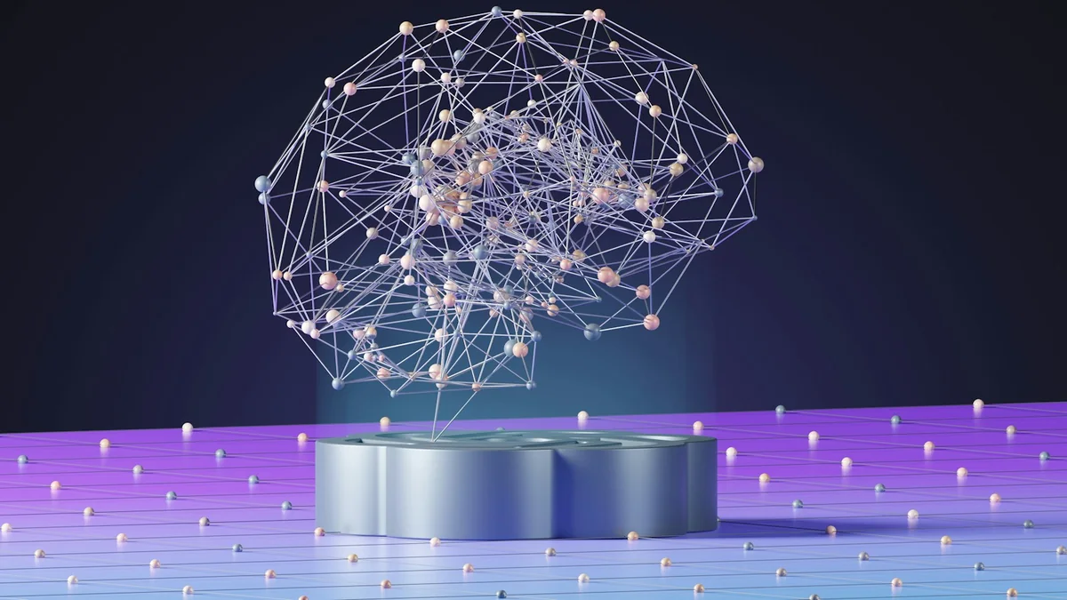 Illustrative network of connected nodes representing AI-assisted conversations